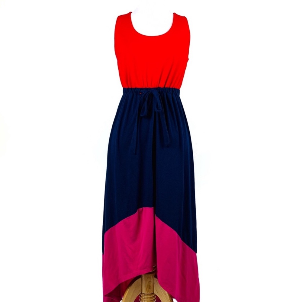 George Red Pink and Blue High Low Dress